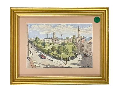 NEW YORK CITY HALL WATERCOLOR - JOHN FIELD. John Field (english) New York City Hall and City 