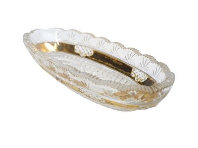 1920s BOHEMIAN ENAMELED & GILT CUT GLASS CELERY. A brilliant 1920's hand painted Bohemian leaded 