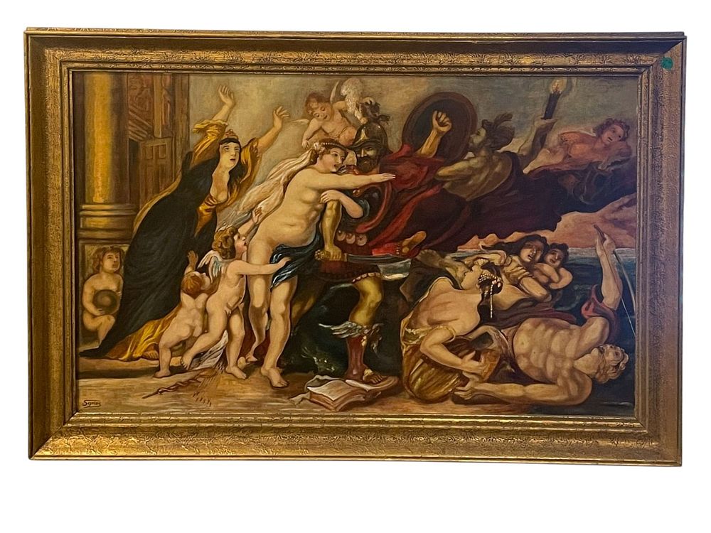 Lot 161: ANTIQUE HERMES AND VENUS OIL ON BOARD SIGNED