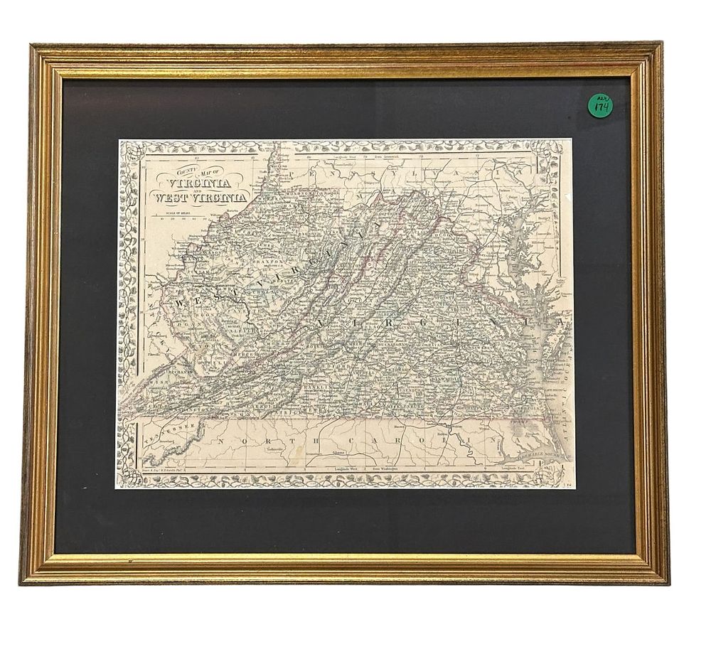 Lot 174: 1879 MAP VIRGINIA & WEST VIRGINIA AUGUSTUS MITCHELL