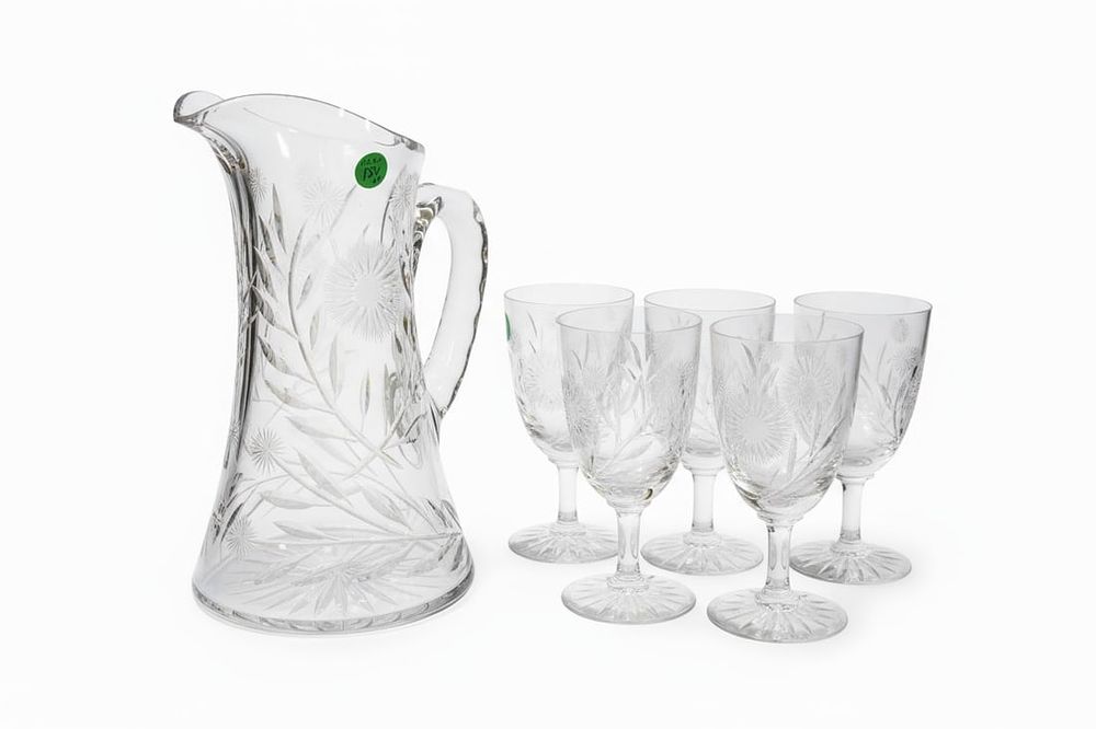 Lot 186: 6 PC AMERICAN BRILLIANT CUT PITCHER & GLASSES