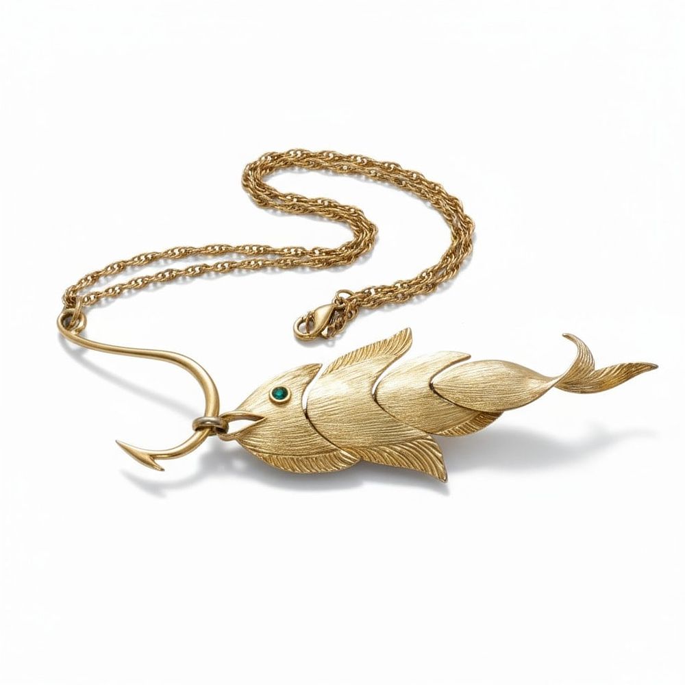 Lot 191: LARGE VINTAGE NAPIER FISH ON HOOK NECKLACE