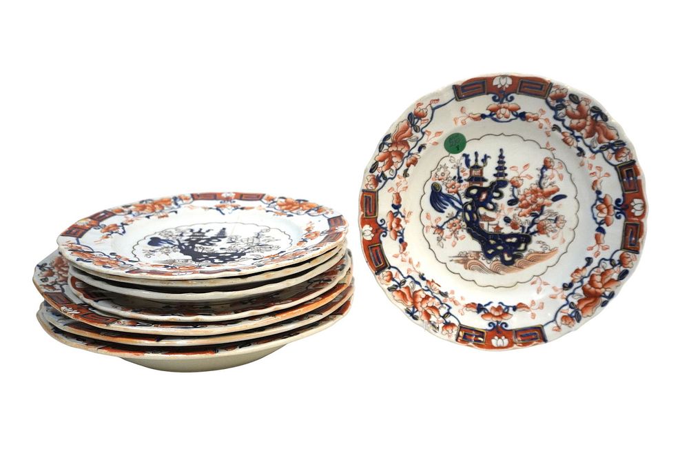 Lot 210: RARE SET OF 8 ENGLISH IMARI 1840 PEELING BOWLS & PLATES