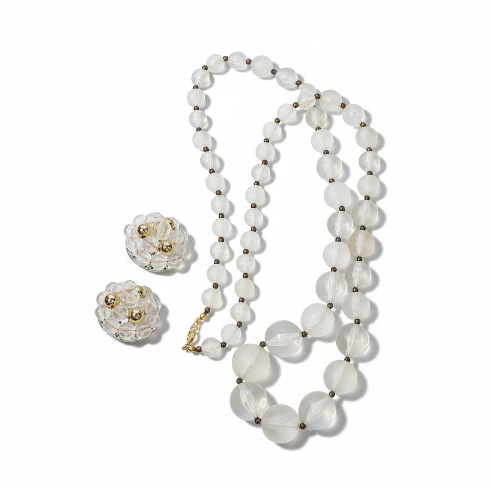 Lot 214: MID CENTURY LUCITE BEAD NECKLACE & EARRINGS