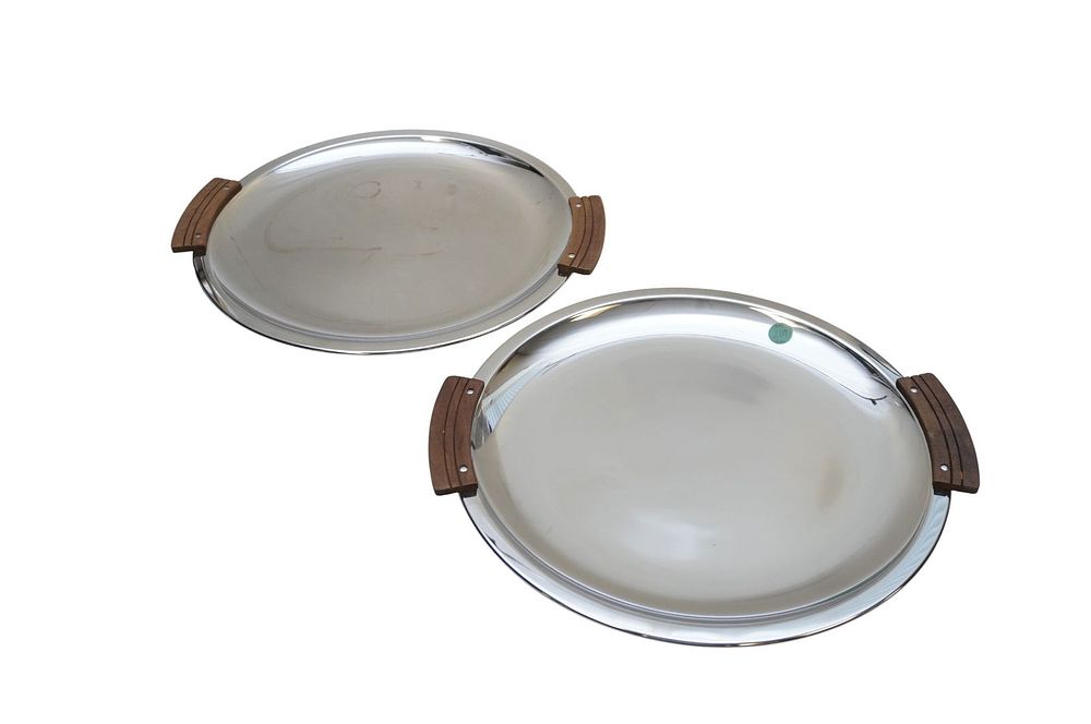 Lot 219: PAIR MCM KROMEX ROUND SERVING TRAYS