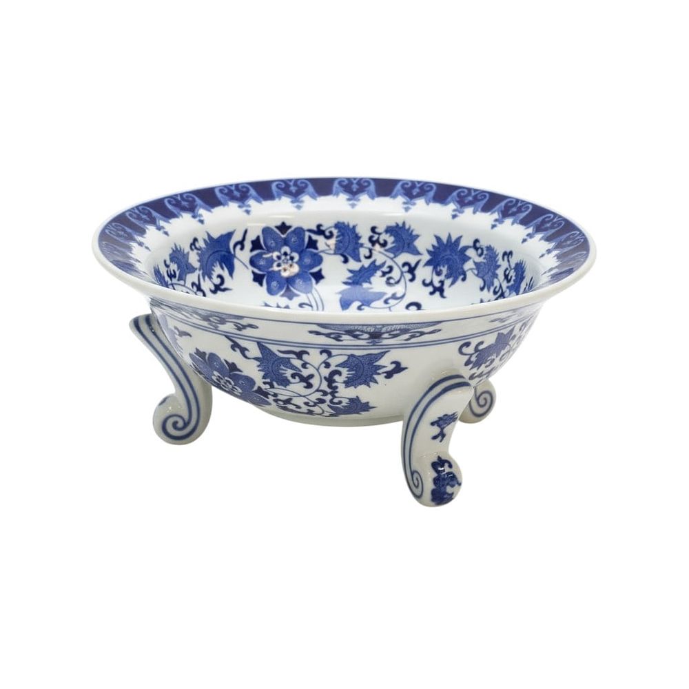 Lot 284: THREE FOOTED BLUE AND WHITE FRUIT BOWL