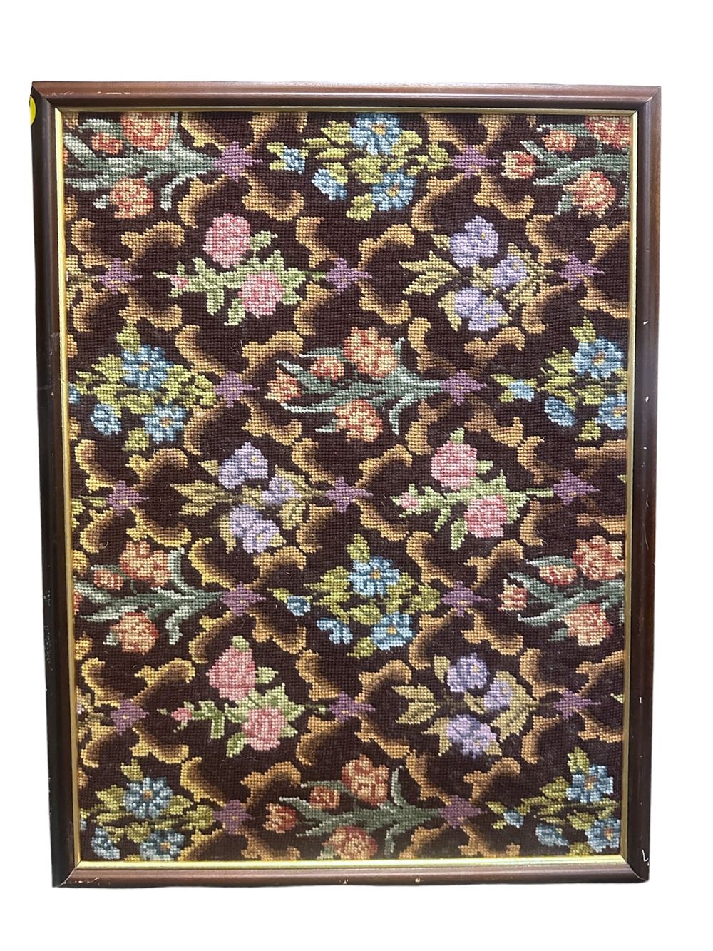 Lot 289: VINTAGE HANDMADE FLORAL NEEDLEPOINT FRAMED WALL ART