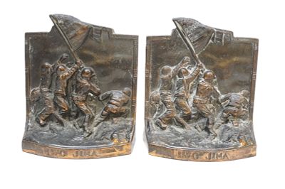 WWII USMC IWO JIMA BOOKENDS 1947 TRU-ART. WWII USMC Iwo Jima Brass Bookends with Copper Finish 