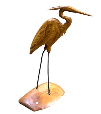 LARGE CARVED WOOD EGRET SCULPTURE. Large Carved Wood Egret Sculpture. Measures 15"x18"x34" tall. 
