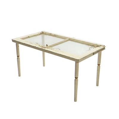 ANTIQUE HAND PAINTED WINDOW COFFEE TABLE. Antique Reclaimed Hand Painted Wood Window Coffee 