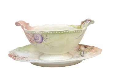 ANTIQUE ELITE LIMOGES SAUCE BOAT. Antique Elite Limoges Sauce Boat with Hand Painted Shells 