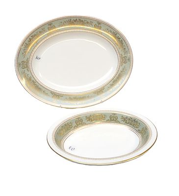 2 PC WEDGWOOD GOLD SAGE COLUMBIA PLATTER & BOWL. 2 Wedgwood Columbia Sage Green Rim Serving 