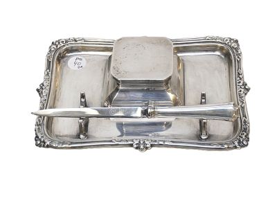 ENGLISH STERLING SILVER INKSTAND 1916. Antique English Sterling Silver Inkstand by Hukin &amp; 