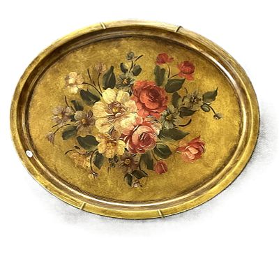 LARGE HAND PAINTED FLORAL TOLE TRAY. Large Beautifully Hand Painted Tole Tray. Measures 24"x19 