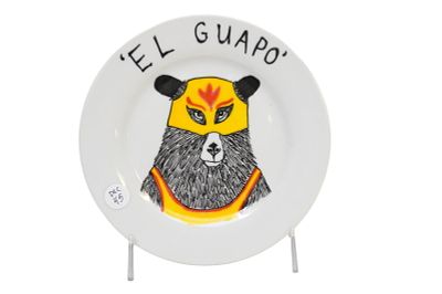 EL GUAPO HAND PAINTED BEAR WRESTLING PLATE. Jimbobart El Guapo Hand Painted Plate. Jimbobart was 