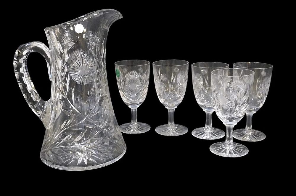 Lot 186: 6 PC AMERICAN BRILLIANT CUT PITCHER & GLASSES
