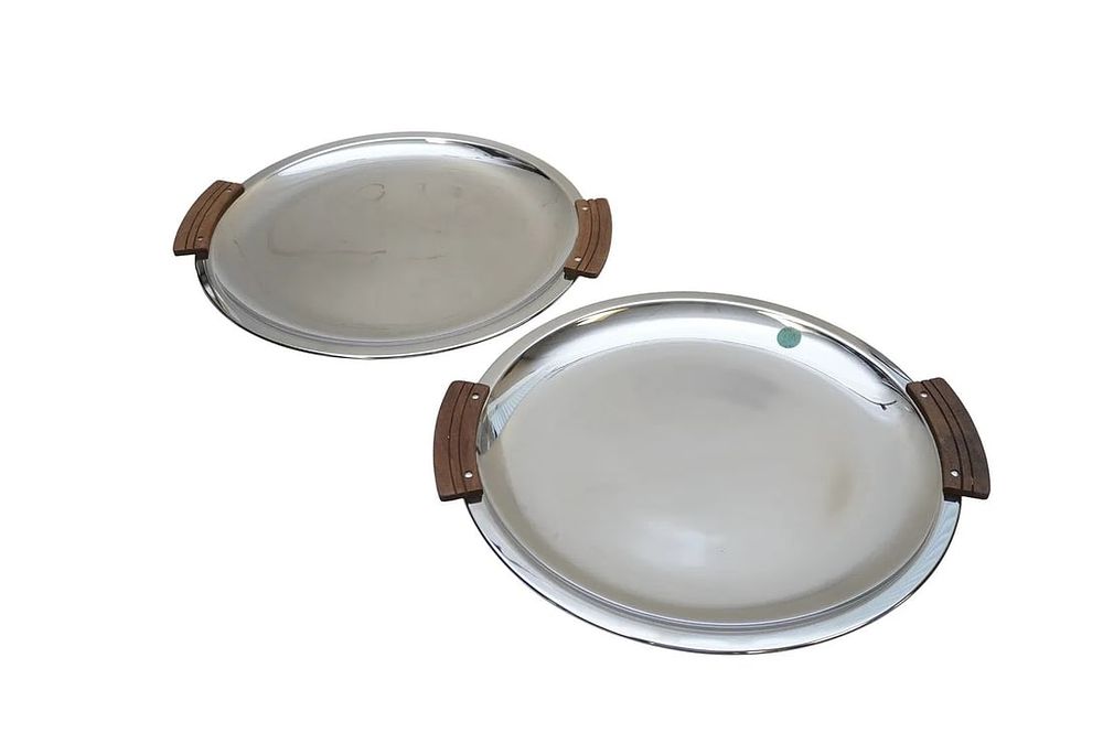 Lot 219: PAIR MCM KROMEX ROUND SERVING TRAYS