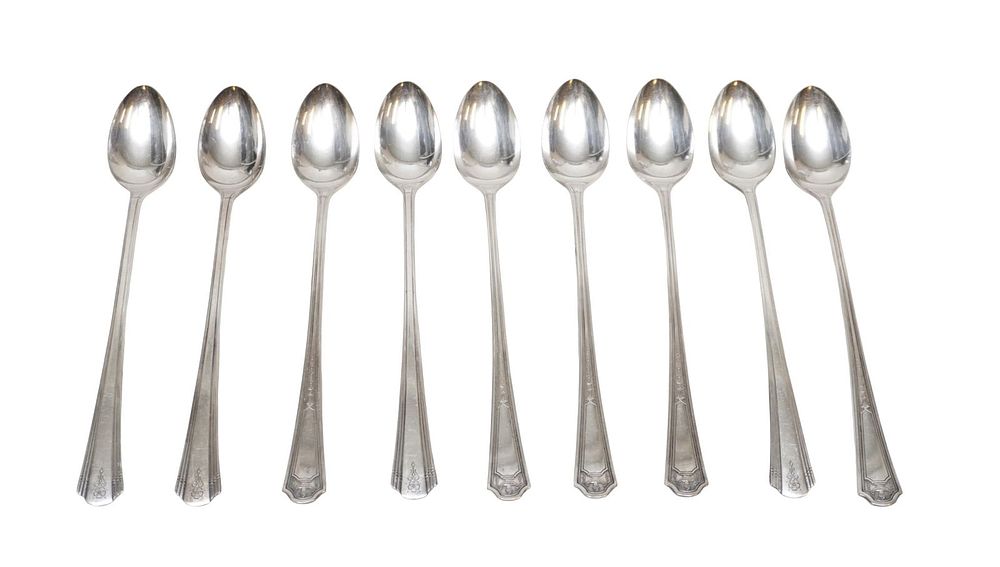Lot 227: 9 ART DECO SILVERPLATE ICED TEA SPOONS