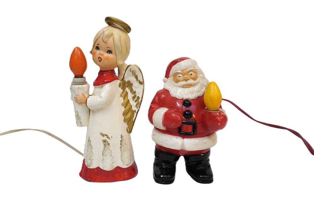 Lot 240: PAIR OF MID CENTURY CHRISTMAS LIGHT UP FIGURINES