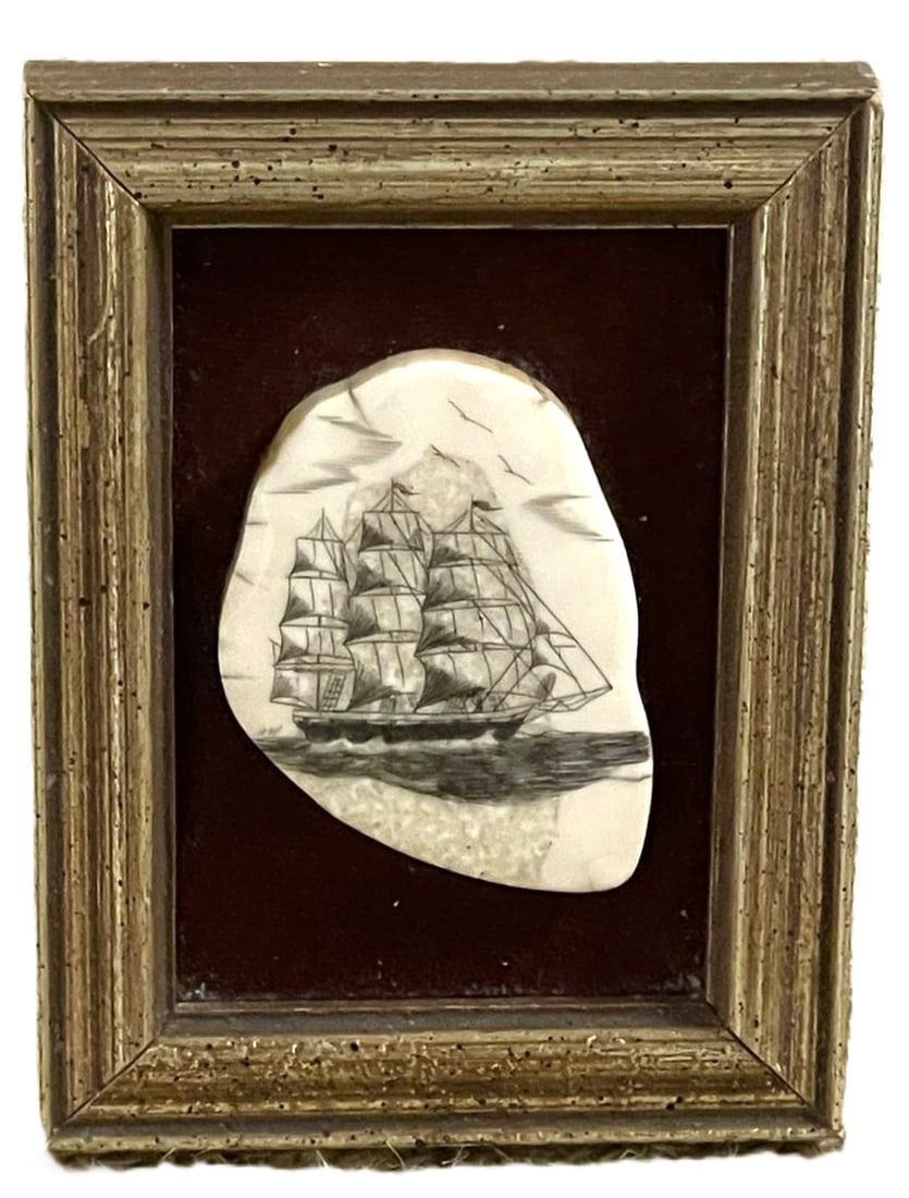 Lot 246: FRAMED NAUTICAL SCRIMSHAW ART