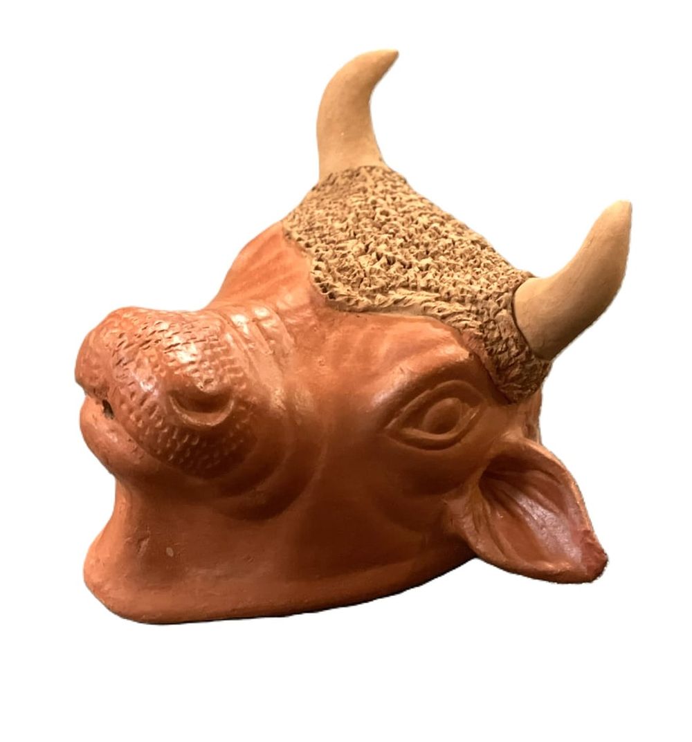 Lot 255: LARGE TERRACOTTA HANDCRAFTED COW WALL POT