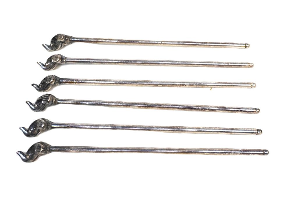 Lot 265: VINTAGE SILVERPLATE ELEPHANT SWIZZLE STICKS