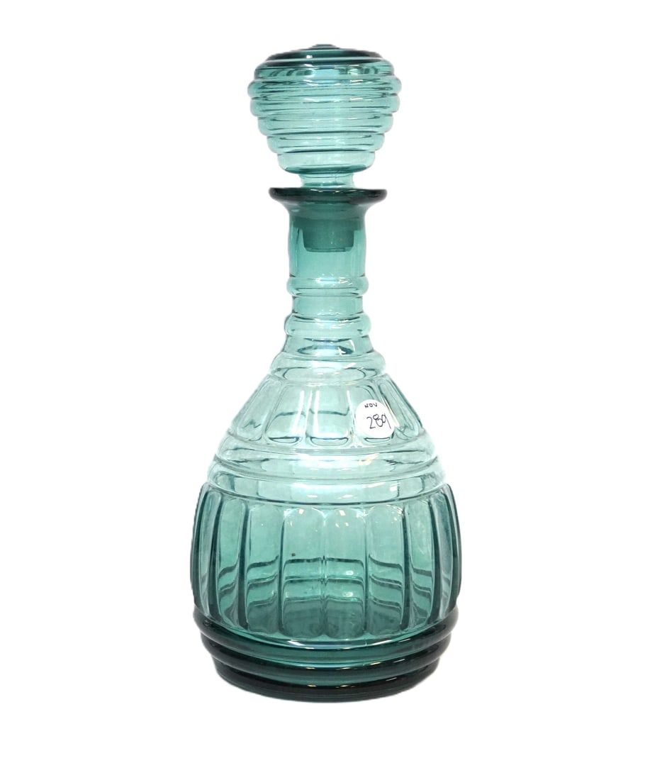 Lot 289: IMPERIAL GLASS CO. AQUAMARINE GENIE BOTTLE DECANTER