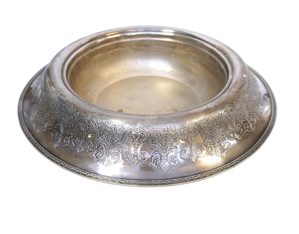 Lot 200: LARGE ANTIQUE SILVER PLATE CENTERPIECE BOWL