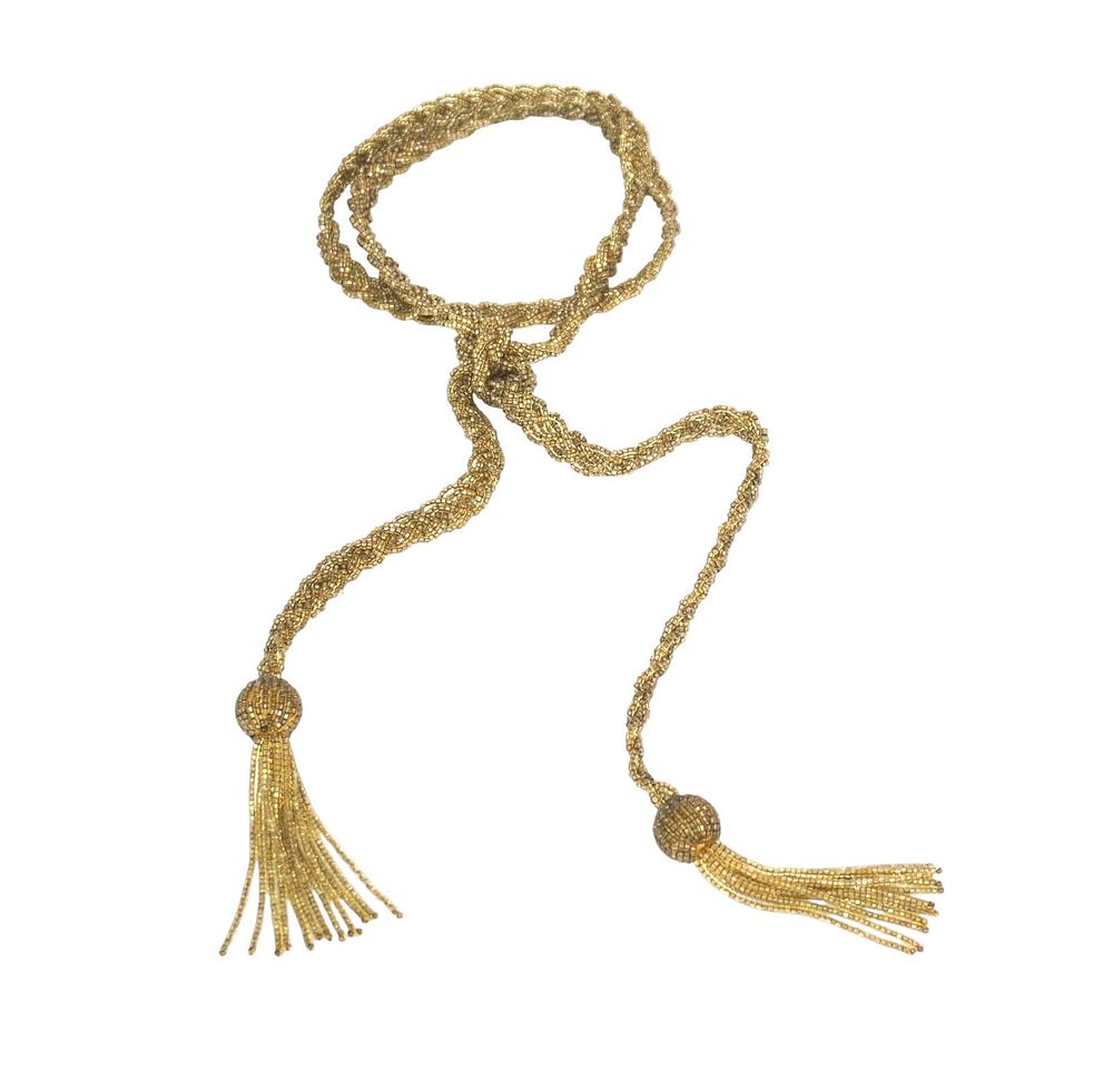 Lot 205: ART DECO HAND BEADED AMBER WOVEN NECKLACE