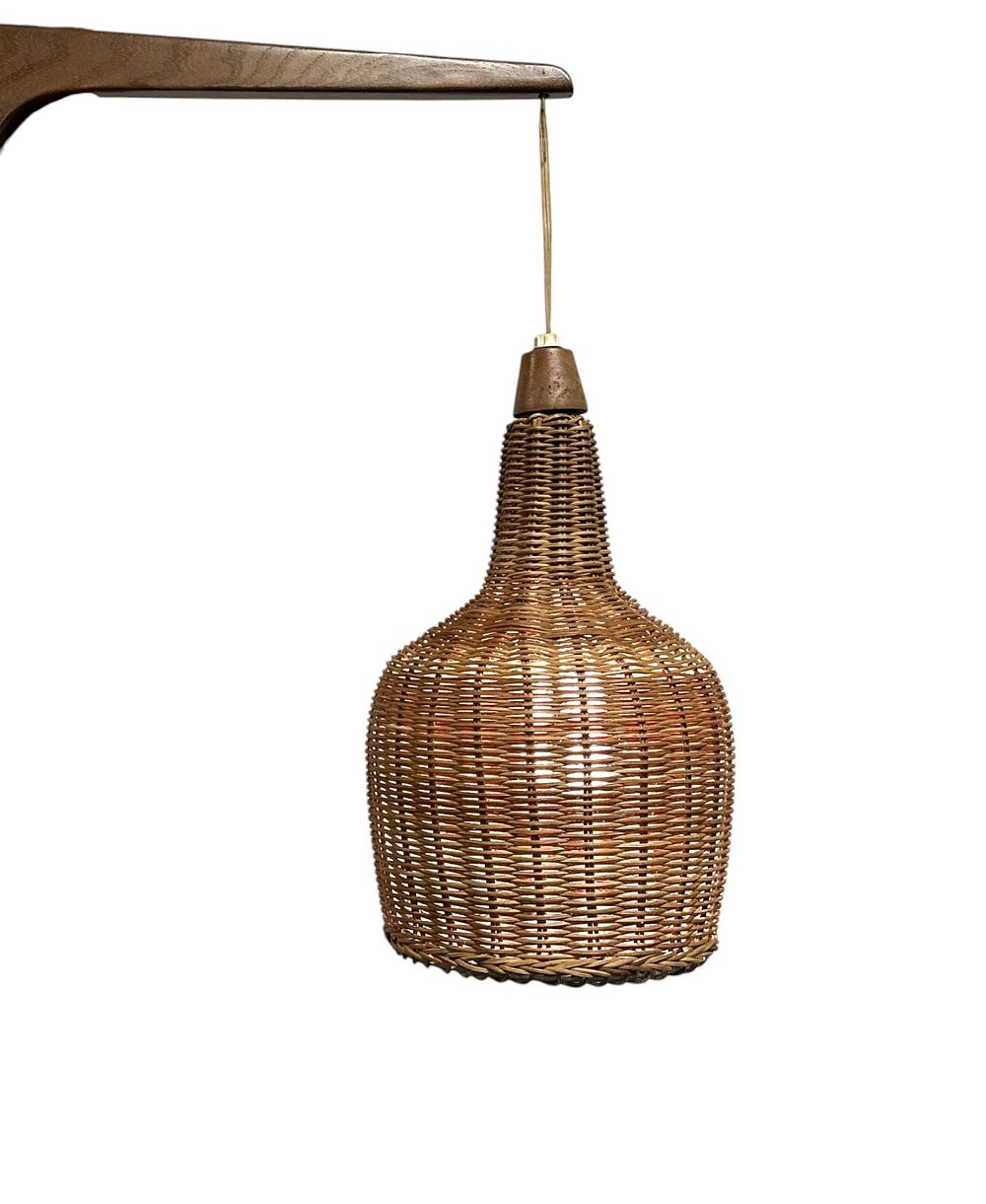 Lot 220: VINTAGE MID CENTURY SCANDINAVIAN WICKER SWINGING SWAG LAMP