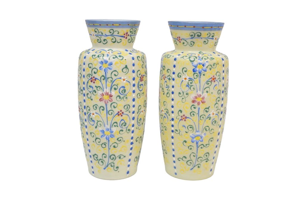 Lot 230: PAIR OF ANTIQUE OPALINE VASES