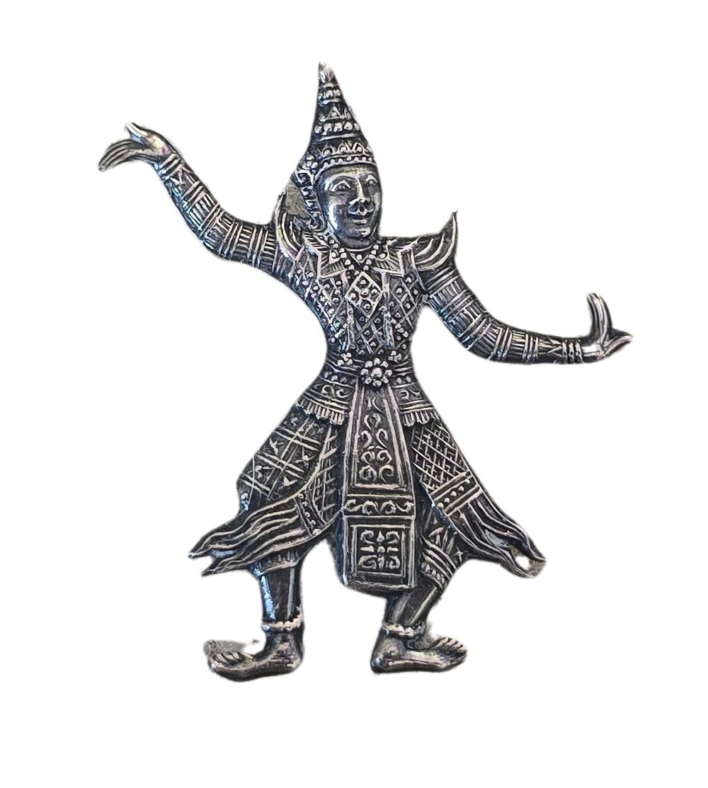 Lot 243: VINTAGE THAI SIAM STERLING SILVER TEMPLE DANCER BROOCH