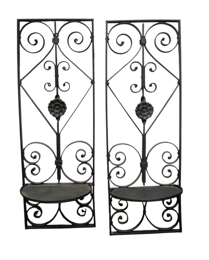 Lot 275: DECORATIVE WROUGHT IRON WALL SHELVES