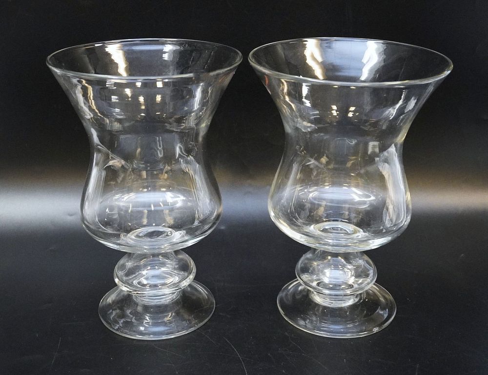 Lot 280: PAIR OF VINTAGE GLASS HURRICANE VASES