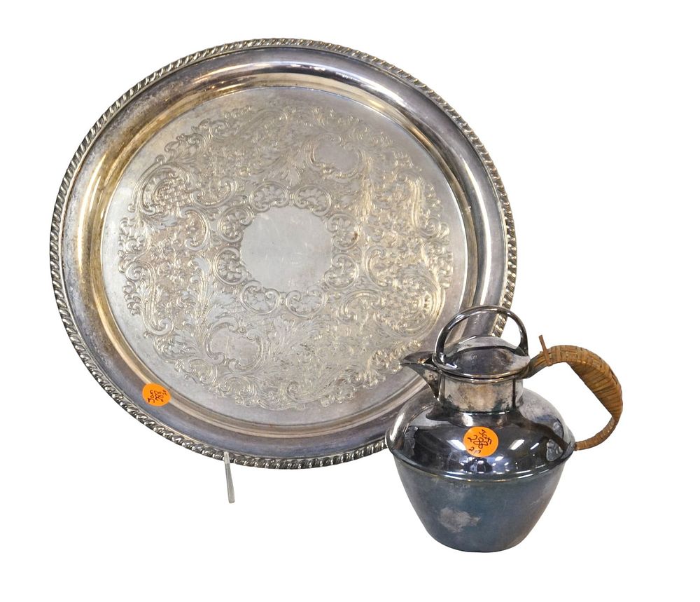 Lot 288: 2 PC SHEFFIELD SILVER ON COPPER TRAY & TEAPOT