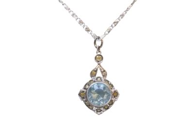 ART DECO STERLING CZECH GLASS NECKLACE. Art Deco Sterling Silver and Czech Glass Blue Topaz 