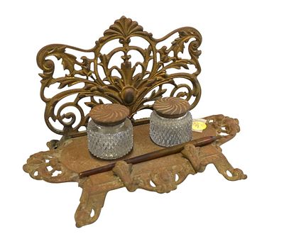 BRADLEY & HUBBARD CAST IRON INKWELLS DESK STAND. Victorian Ornate Bradley &amp; Hubbard Desk 