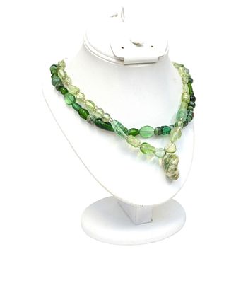 2 VINTAGE GREEN GLASS BEAD NECKLACES. 2 Vintage Green Glass Necklaces. One with shell Pendant 