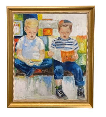 OIL ON CANVAS "BROTHERS" NANCY PENDLETON. Oil on Canvas Portrait "Brothers" by artst Nancy 