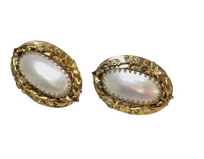 LARGE WHITING & DAVIS ART NOUVEAU STYLE EARRINGS. Large 1970's Art Nouveau Style Gold &amp; 