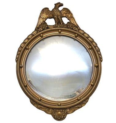 ANTIQUE AMERICAN FEDERAL STYLE BULLSEYE MIRROR. Antique American Federal Style Eagle Wood 