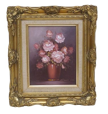 VINTAGE ROBERT COX (1934-2001) OIL ON BOARD ROSES. Vintage Robert Cox (1934-2001) Original Oil 