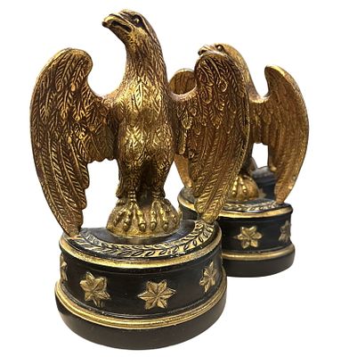 ITALIAN MID CENTURY GILDED EAGLE BOOKENDS BY BORGHESE. Mid Century Federal Style Gilded Eagle 