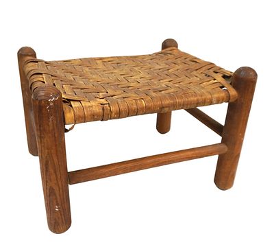 ANTIQUE PRIMITVE SPLINT WEAVE FOOTSTOOL. Antique Primitive Splint Weave Footstool. Measures 14 