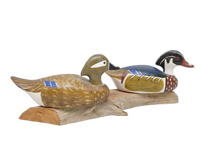 HERB DAISEY JR WOOD DUCK COUPLE DECOY. Hand Carved Wood Duck Couple by Herb Daisey, Jr. 