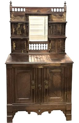 19th C SOLID OAK QUAKER CITY PARLOR ICE BOX BUFFET. 19th c Eastlake W.E Hall &amp; Co. Quaker 