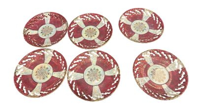 6 ANTIQUE JAPANESE RETICULATED PORCELAIN PLATES. Beautiful set of 6 antique decorative porcelain 