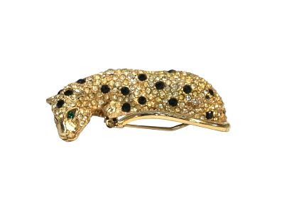 VINTAGE KENNETH JAY LANE LEOPARD FUR CLIP. Kenneth Jay Lane Large Three Dimensional Gold Leopard 