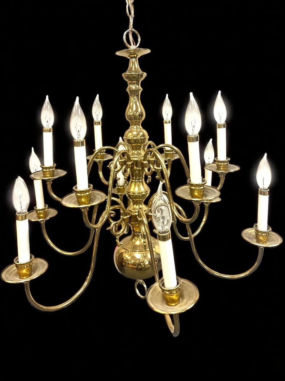 Lot 181: VINTAGE SOLID BRASS 12 ARM CHANDELIER