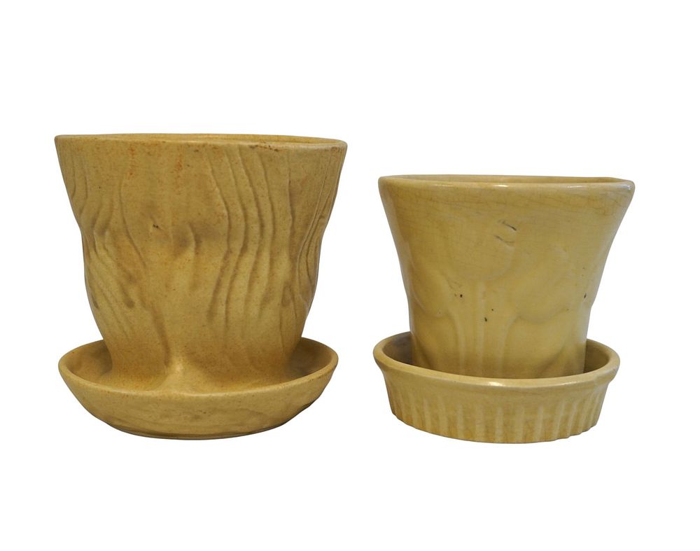 Lot 225: PAIR OF VINTAGE YELLOW FLOWER POTS